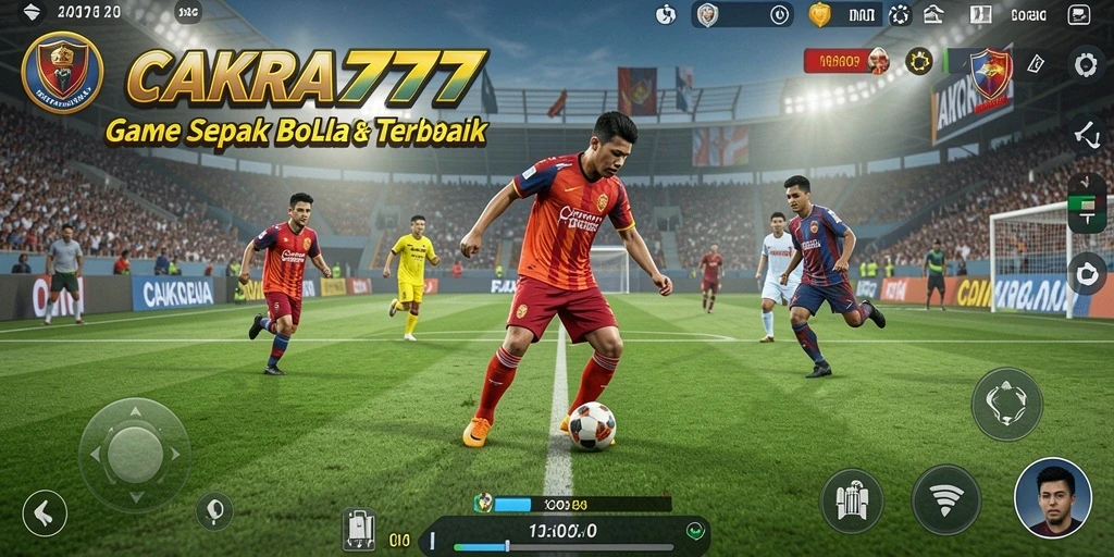 Screenshot gameplay menampilkan aksi seru di lapangan sepak bola.