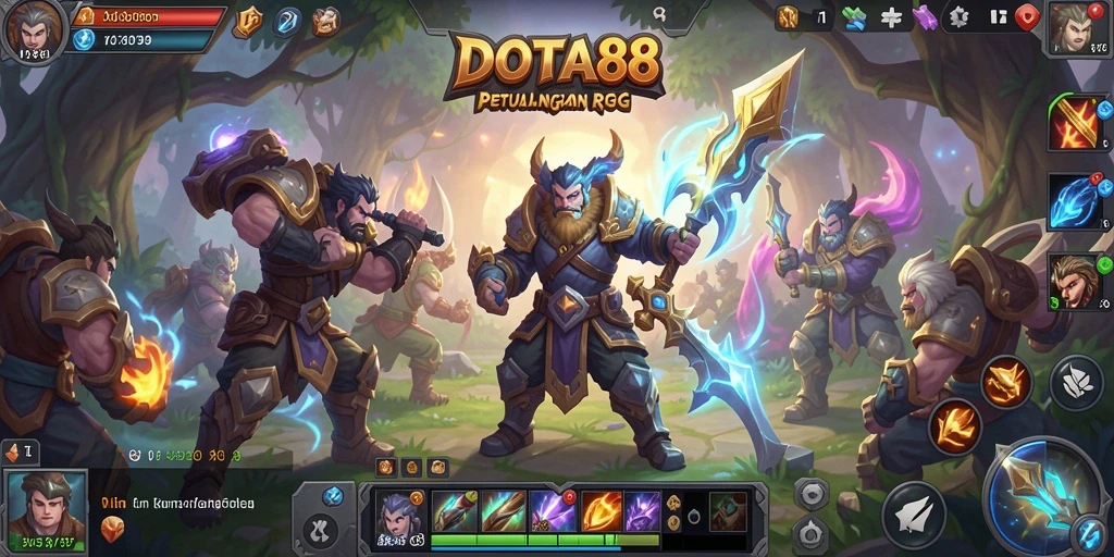 Gameplay DOTA88 yang menampilkan karakter beraksi dalam pertempuran RPG.