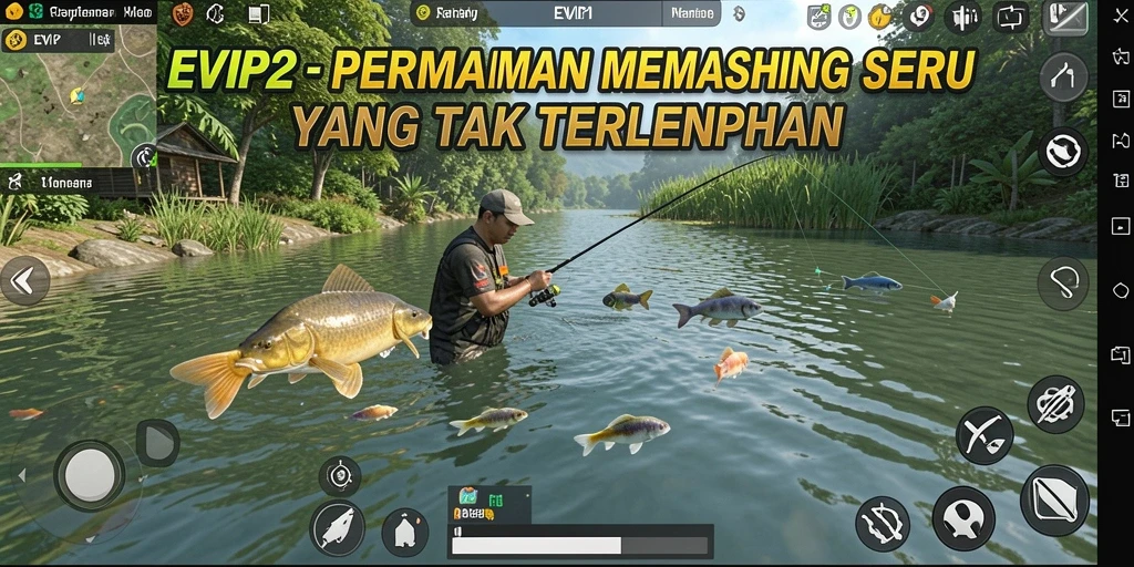Tampilan gameplay EVIP2 dengan aksi memancing yang seru dan mendebarkan.