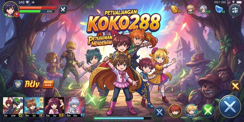 Screenshot menunjukkan karakter anime dalam aksi seru di KOKO288.