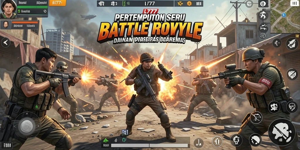 Tangkapan layar L777 menunjukkan aksi seru dalam pertempuran Battle Royale.