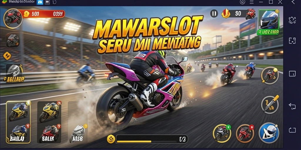 Tampilan gameplay MAWARSLOT yang mendebarkan dan realistis dalam balapan motor.