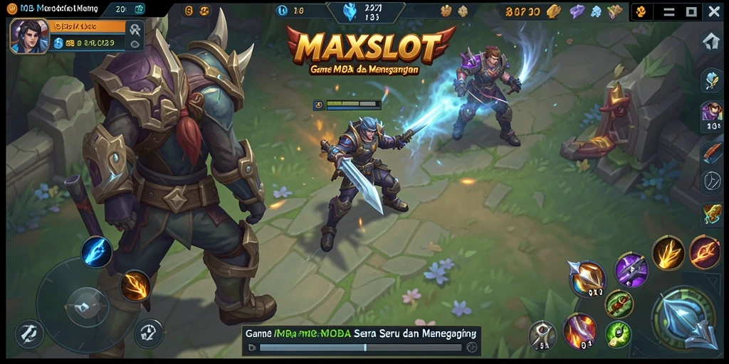 Screenshot gameplay <strong>MAXSLOT</strong> yang menunjukkan aksi seru di arena MOBA.