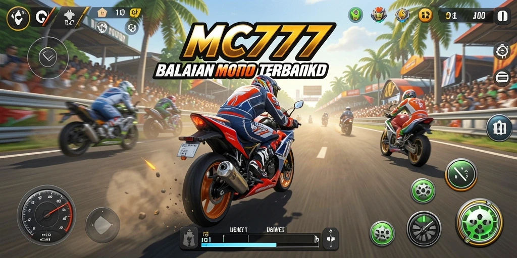 Gameplay mendebarkan MC777 dalam balapan motor.