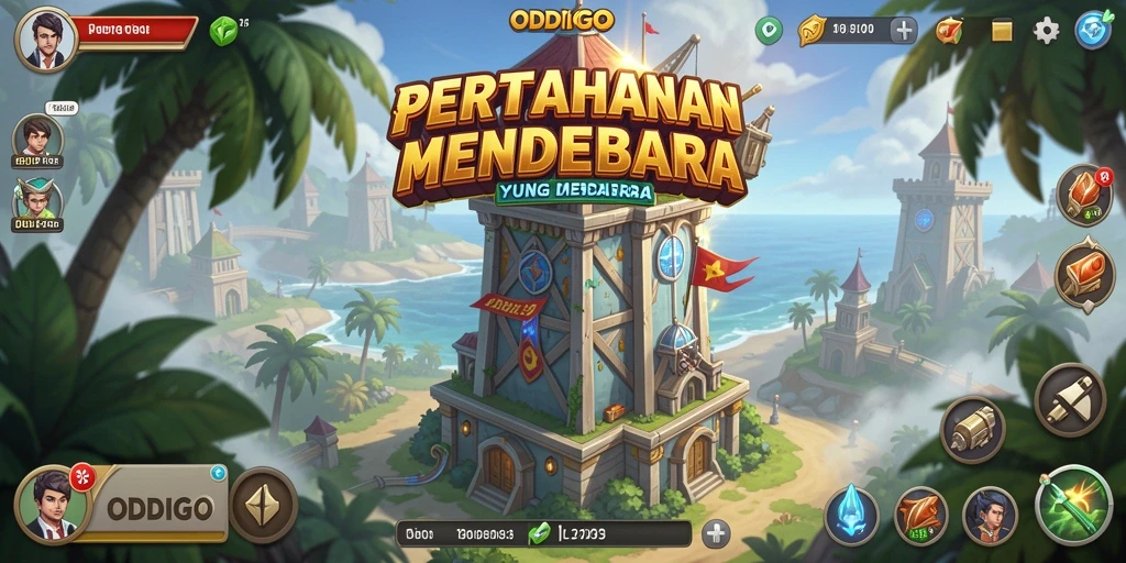 Screenshot ODDIGO menampilkan gameplay menara pertahanan yang intens.