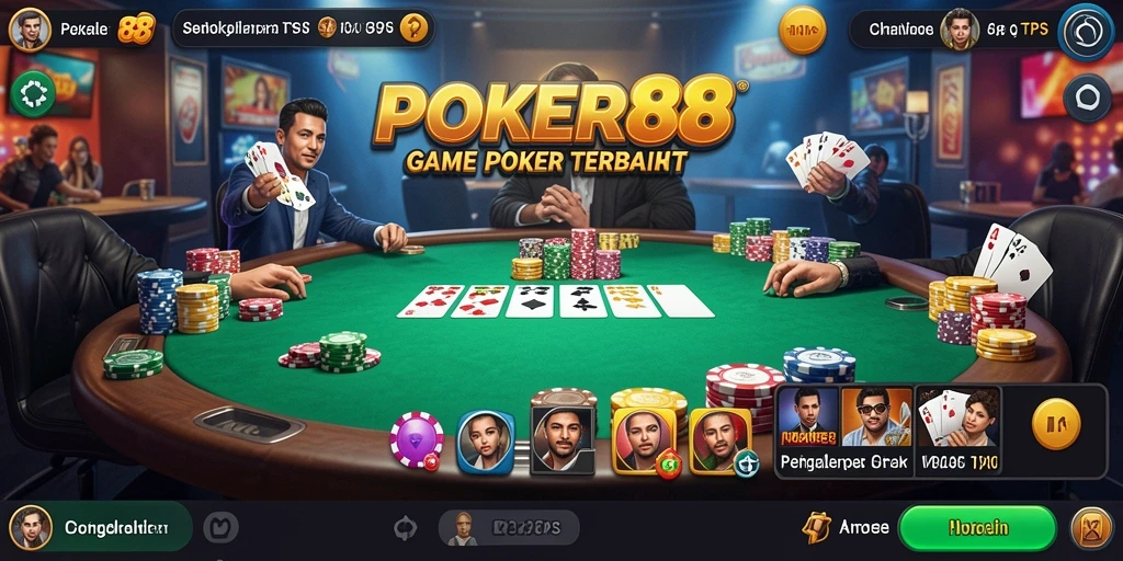 Tampilan gameplay POKER88 yang mendebarkan dan interaktif di meja poker.