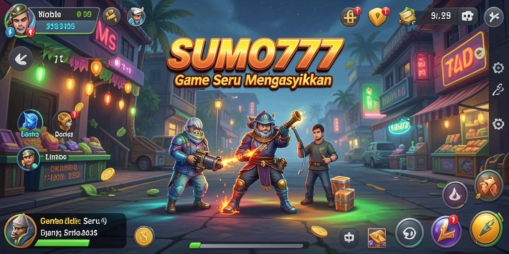Tampilan gameplay menarik SUMO777 dengan karakter sumo beraksi.