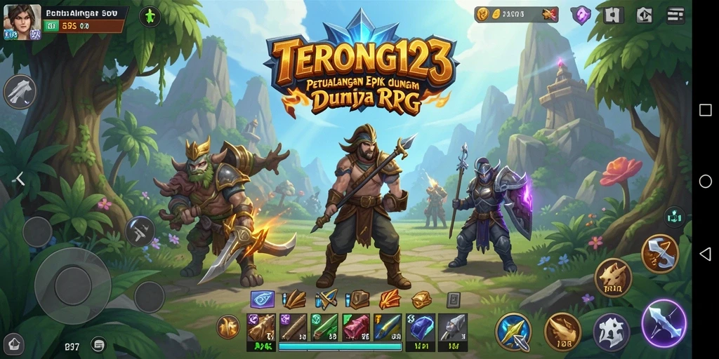 Screenshot menunjukkan pertarungan epik dalam game RPG.