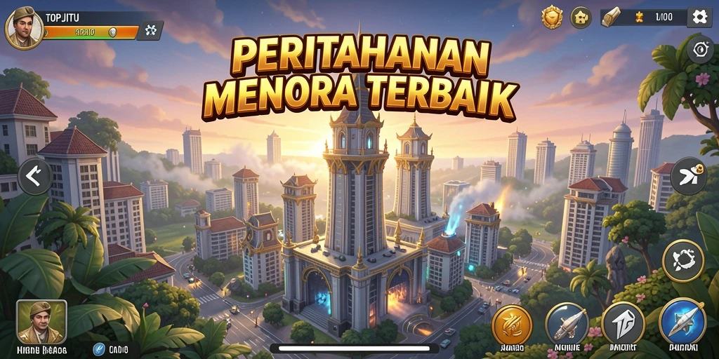Screenshot utama TOPJITU menampilkan aksi seru dalam permainan Tower Defense.